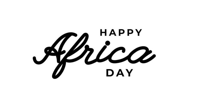 happy africa day text animation. handwritten style. text in black and white color on transparent background. Great for Africa Day celebrations. 4k video animation. alpha channel.