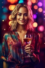 Obraz na płótnie Canvas Portrait a beautiful woman holding a glass cocktail AI Generative