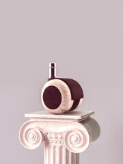 Castor or Caster on an ancient column pedestal isolated museum piece background, Classical Greek pillar platform, 3d rendering