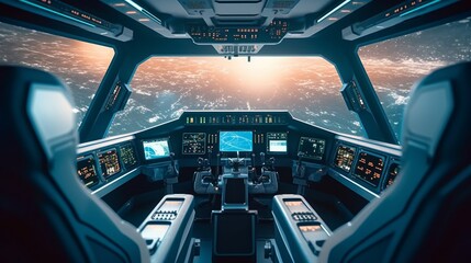 Cabins of a modern spacecraft. Space travel and space exploration concept. Generative AI