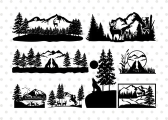 Mountain Scenery SVG Cut Files | Mountain Scenery Silhouette | Mountain Svg | Forest Svg | Trees Svg | Travel Outdoor Svg | Mountain Scenery Bundle