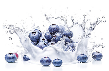 AI generative. Fresh Blueberries with milk splash