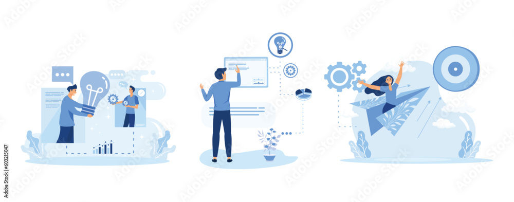 Poster problem solving skills abstract concept vector illustration. creative idea, decision making and moti