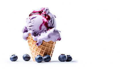 AI generative. Blueberries ice cream cone.