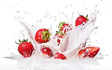 AI generative. Fresh strawberries with milk splash