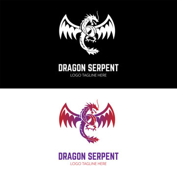 Dragon Serpent with Wings scary monster logo design icon