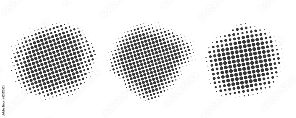 Poster half tone dotted circles. vector round shape with grunge texture. abstract gradient elements isolate