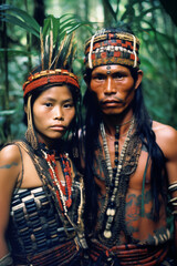 Obraz premium portrait of amazon rainforest indigenous person - generative ai