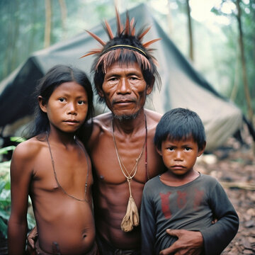 portrait of amazon rainforest indigenous person - generative ai