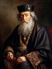 portrait of a priest with hat and long white beard - generative AI