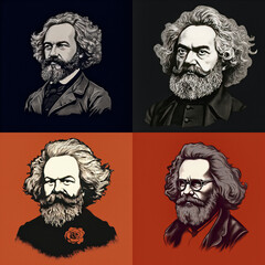 Stylized Portrait of Karl Marx in Red and Black - generative AI