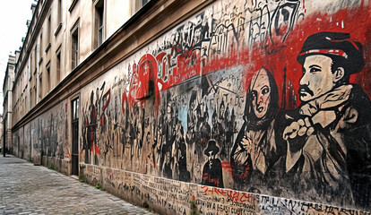 Obraz premium Mural Painting of a Revolution in Red and Black- generative AI