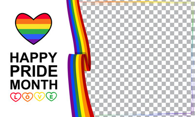Banner plantilla para el mes del orgullo gay, con listón con los colores de la bandera de la comunidad LGBT, formato horizontal