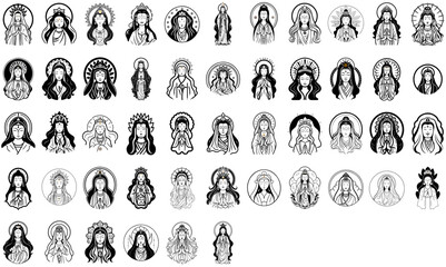 Vector icon of Guanyin bodhisattva Asian deity 