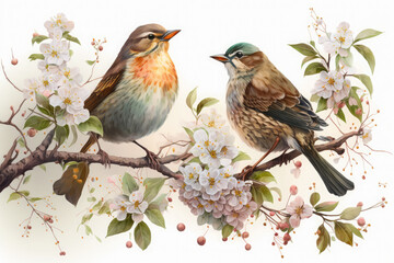 Fototapeta premium two rare birds on flowers