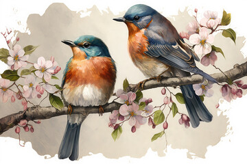 two rare birds on flowers