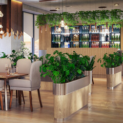 Modern Restaurant in Sustainable Interior Design (Detail) - 3D Visualization