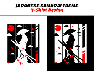 male samurai, silhouette japan samurai vector for design t shirt concept, Japanese t-shirt design, silhouette samurai vector illustration