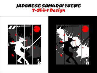 Silhouette japan samurai vector for design t-shirt concept. urban samurai fighting pose. Silhouette samurai. Samurai Vector Illustration. Japanese t-shirt design.