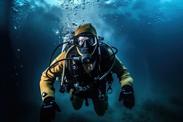 Portrait someone diving in the ocean AI Generative