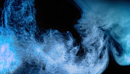 Mesmerizing Shiny Smoke with Glittering Fluid and Ink Water, Creating a Magical Mist of Blue Color Particles, Texture Paint Vapor, 