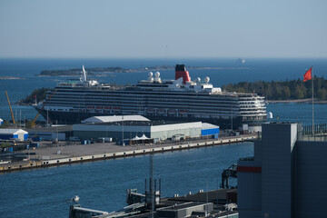 Luxury ocean cruiseship cruise ship liner Victoria or Elizabeth in port of Helsinki, Finland during...