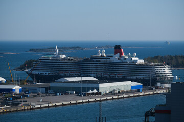 Luxury ocean cruiseship cruise ship liner Victoria or Elizabeth in port of Helsinki, Finland during...