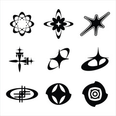 Retro futuristic elements for design. Big collection of abstract graphic geometric symbols and objects in y2k style	
