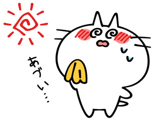 汗だくの熱中症にゃんこイラスト素材