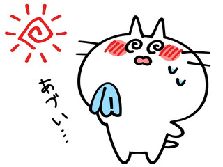 汗だくの熱中症にゃんこイラスト素材