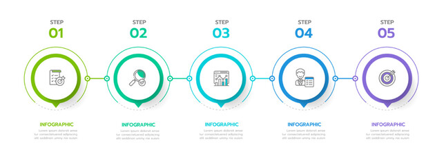 Infographic template for business. 5 Steps Modern Timeline diagram roadmap with circle topic chart, presentation vector infographic.