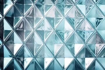  a wall made up of many different shapes and sizes of glass blocks in a pattern of blue and silver colors, with a black background.  generative ai