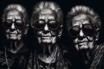 高齢者女性のグループポートレート,Generative AI AI画像