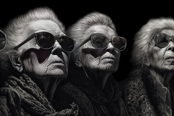 高齢者女性のグループポートレート,Generative AI AI画像