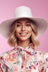 Portrait a beautiful woman wearing hat AI Generative