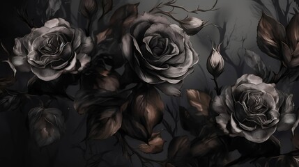  a bunch of roses that are on a wall in a room.  generative ai