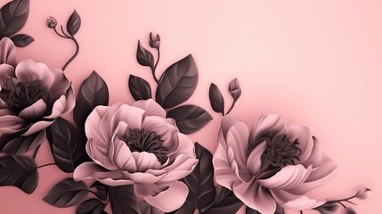  a bunch of flowers that are on a pink background with black leaves.  generative ai