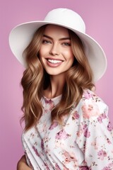 Portrait a beautiful woman wearing hat ai generate