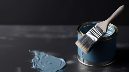  a paint can with a brush in it and a spilled paint can.  generative ai