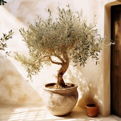 Mediterranean Style Olive Tree Pot. Generative AI