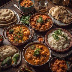 'THALL' Indian food decorated on a Dining Table 