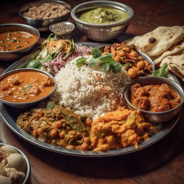 'THALL' Indian food decorated on a Dining Table 
