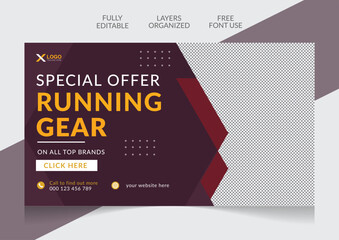 Fitness gym and training youtube thumbnail and web banner design editable template