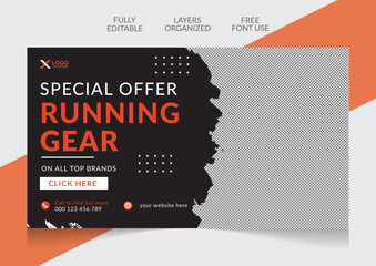 Fitness gym and training youtube thumbnail and web banner design editable template