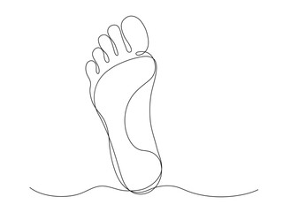 Continuous line drawing of bare foot. Minimalist black linear sketch isolated on white background.