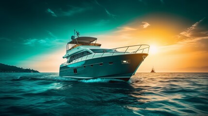Obraz premium A luxurious yacht sailing on a calm sea under a sunny sky. Generative AI