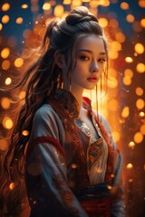 Fototapeta premium Portrait a beautiful asian woman with light exposure ai generate