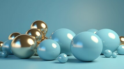  a group of shiny blue and gold balls on a blue background.  generative ai