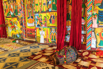 Fototapeta na wymiar Religious drum inside in monastery on Lake Tana, Ethiopia Africa