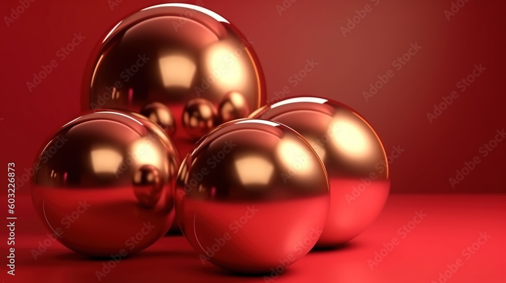 Poster a group of shiny red balls on a red surface with a red background. generative ai